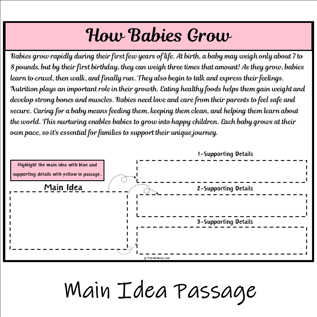 How Babies Grow | Main Idea and Supporting Details Reading Passage and Questions