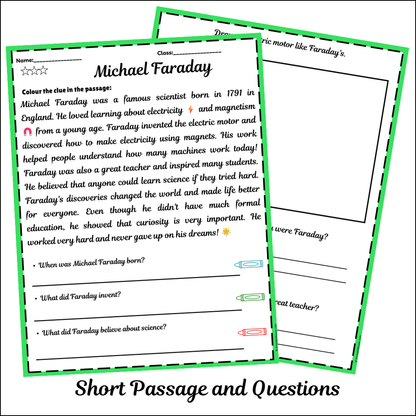 Michael Faraday | Short Reading Comprehension Creative Worksheet