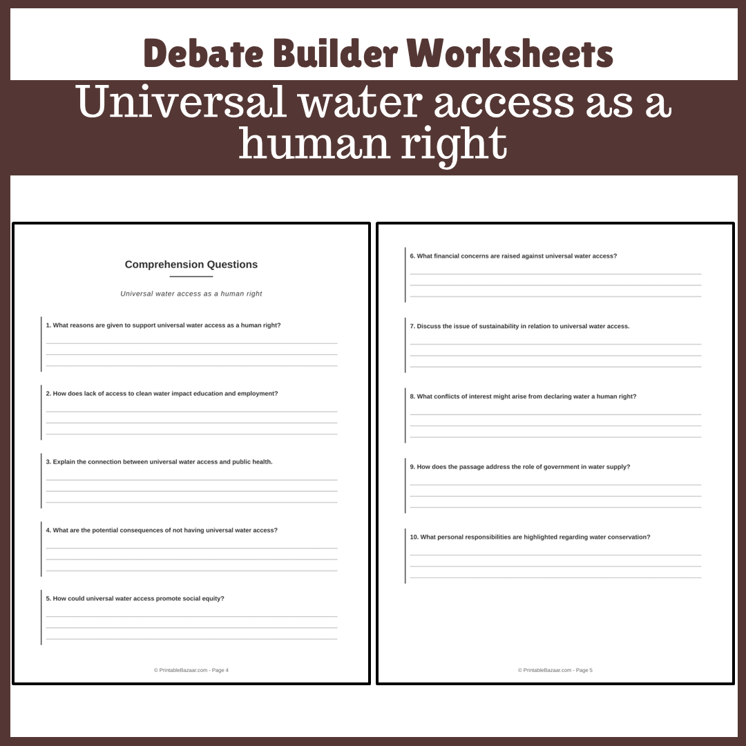 Universal water access as a human right | Favour and Against Worksheet Printable Activity