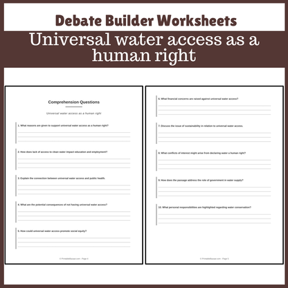 Universal water access as a human right | Favour and Against Worksheet Printable Activity