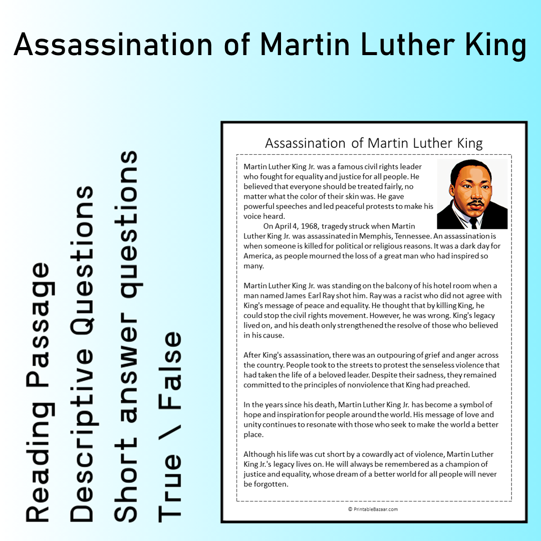 Assassination of Martin Luther King | Reading Comprehension Passage Printable Worksheet