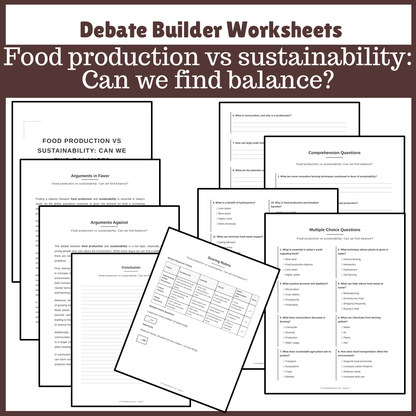 Food production vs sustainability: Can we find balance? | Favour and Against Worksheet Printable Activity