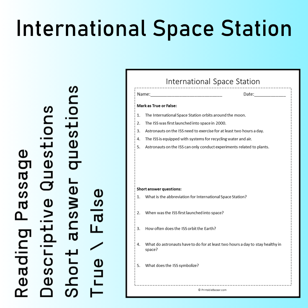International Space Station | Reading Comprehension Passage Printable Worksheet