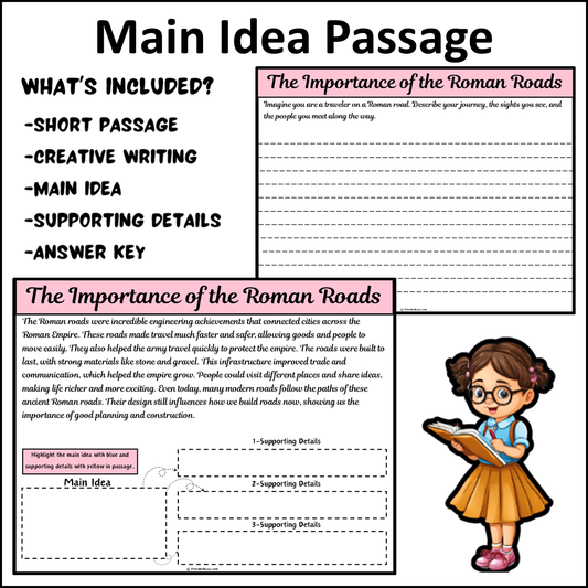 The Importance of the Roman Roads | Main Idea and Supporting Details Reading Passage and Questions