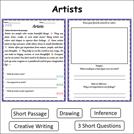 Artists | Short Reading Comprehension Creative Worksheet