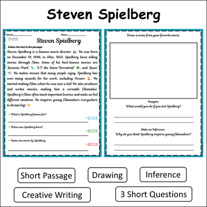Steven Spielberg | Short Reading Comprehension Creative Worksheet