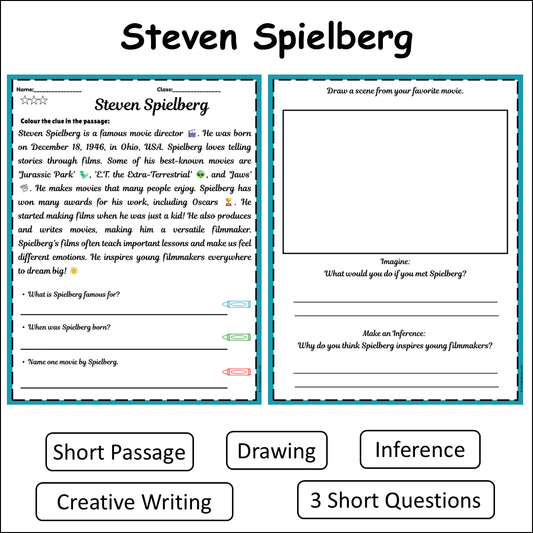 Steven Spielberg | Short Reading Comprehension Creative Worksheet