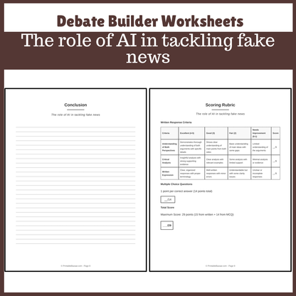 The role of AI in tackling fake news | Favour and Against Worksheet Printable Activity