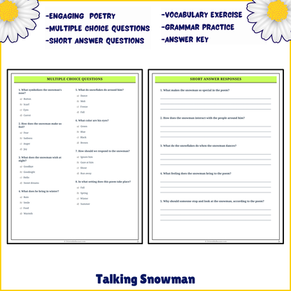 Talking Snowman | Poem Grammar Worksheet Printable Activity