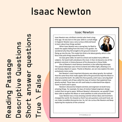 Isaac Newton | Reading Comprehension Passage Printable Activity