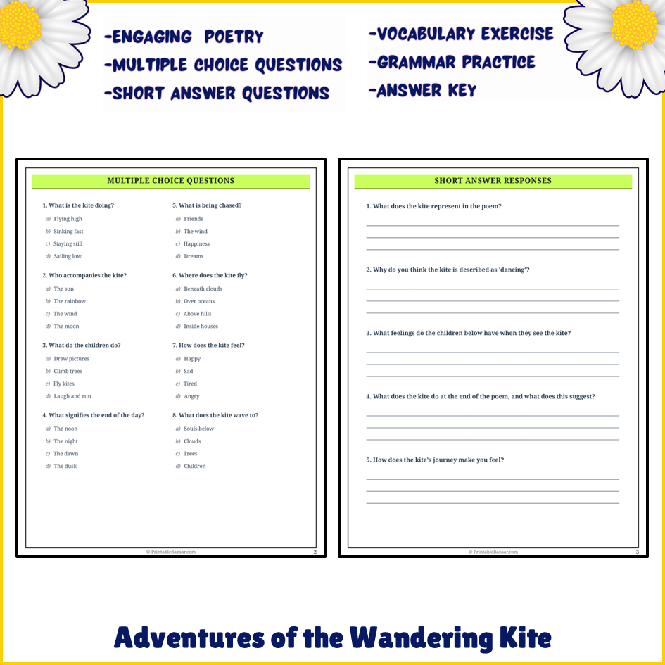 Adventures of the Wandering Kite | Poem Grammar Worksheet Printable Activity