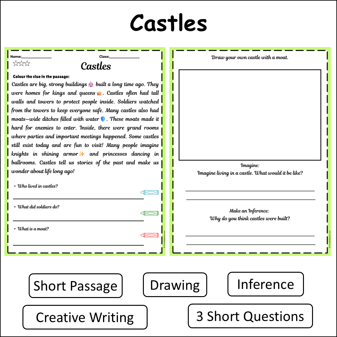 Castles | Short Reading Comprehension Creative Worksheet