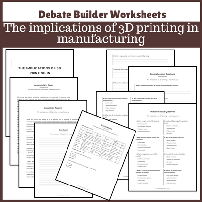 The implications of 3D printing in manufacturing | Favour and Against Worksheet Printable Activity