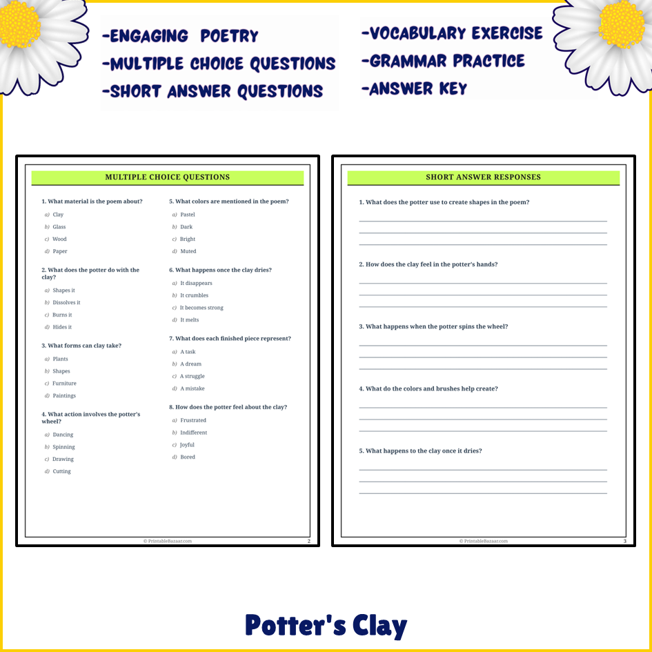 Potter's Clay | Poem Grammar Worksheet Printable Activity