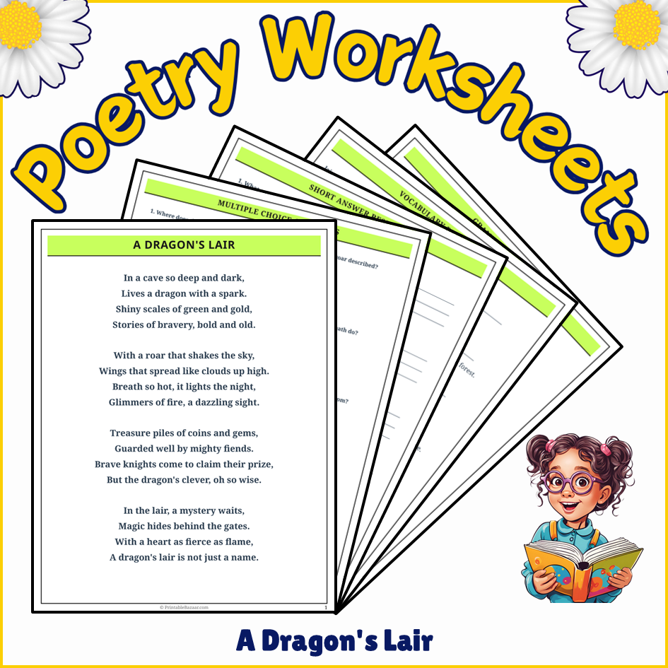 A Dragon's Lair | Poem Grammar Worksheet Printable Activity