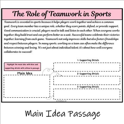 The Role of Teamwork in Sports | Main Idea and Supporting Details Reading Passage and Questions