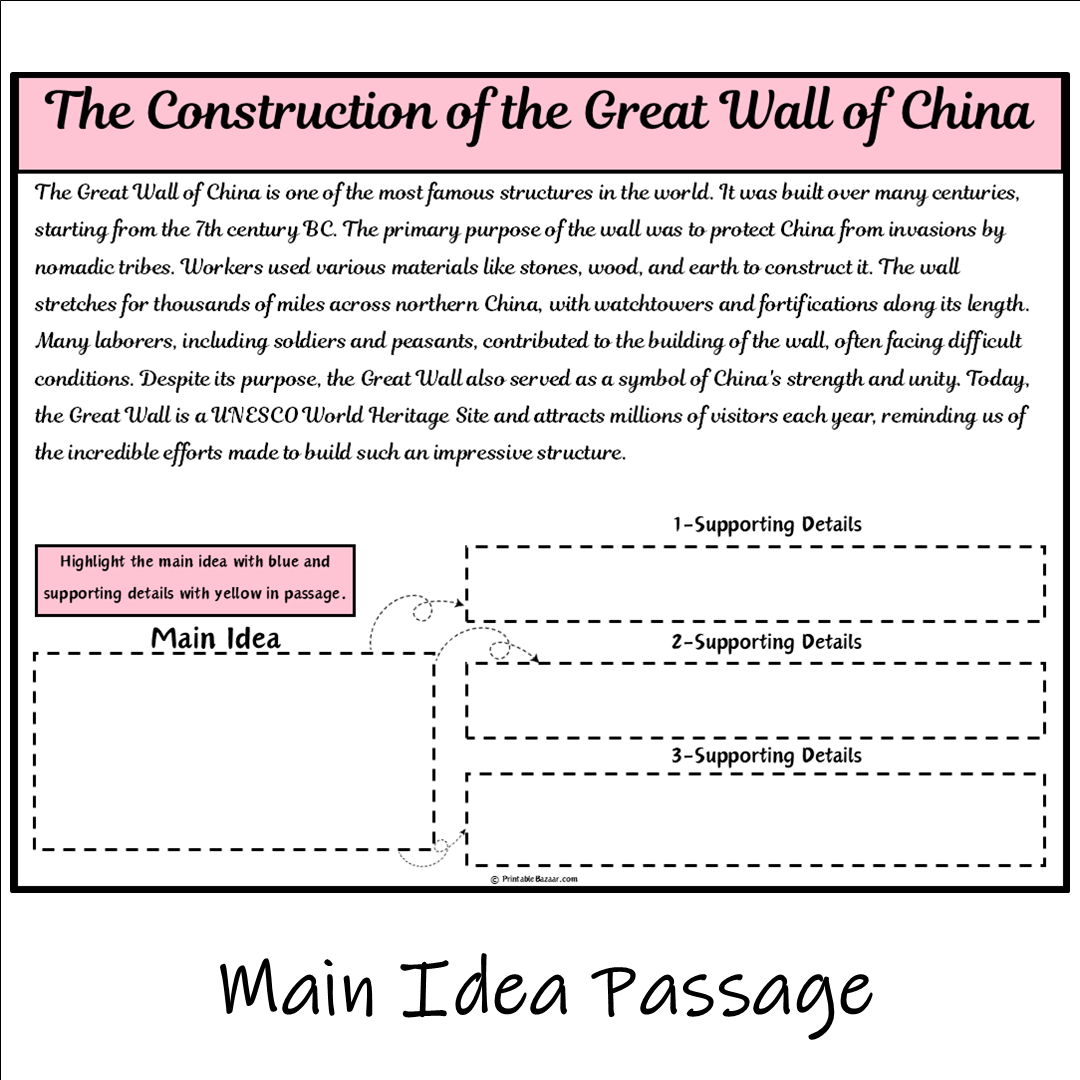 The Construction of the Great Wall of China | Main Idea and Supporting Details Reading Passage and Questions