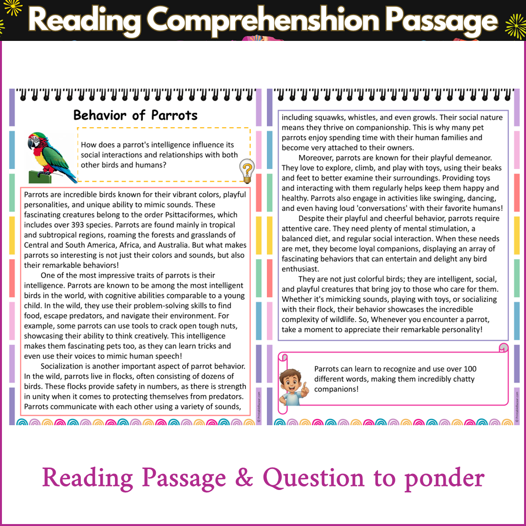 Behavior of Parrots | Reading Comprehension Passage and Questions