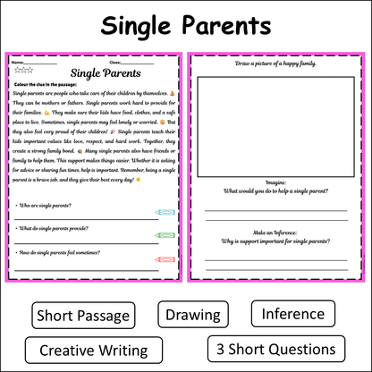 Single Parents | Short Reading Comprehension Creative Worksheet