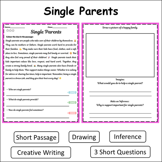 Single Parents | Short Reading Comprehension Creative Worksheet