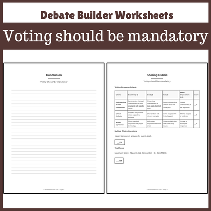 Voting should be mandatory | Favour and Against Worksheet Printable Activity