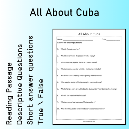All About Cuba | Reading Comprehension Passage Printable Worksheet
