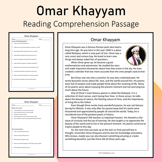 Omar Khayyam | Reading Comprehension Passage Printable Activity