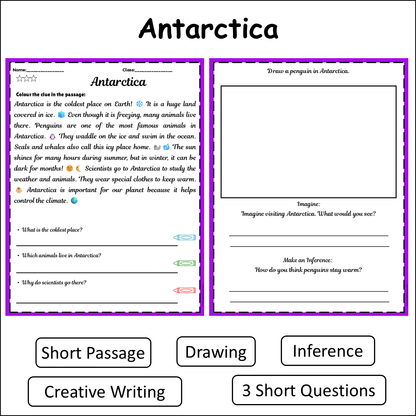 Antarctica | Short Reading Comprehension Creative Worksheet