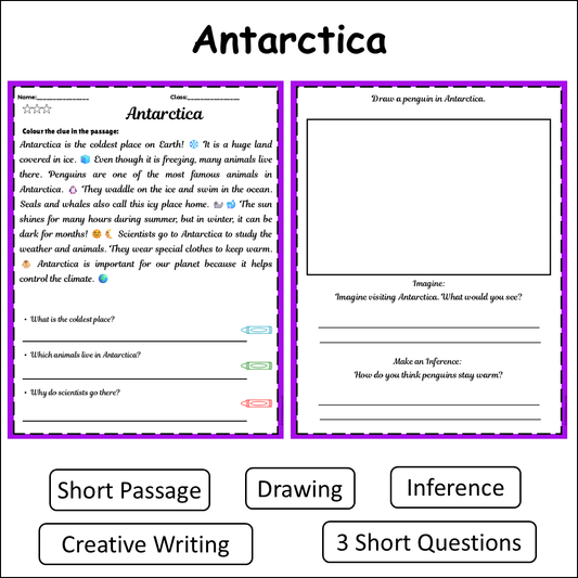 Antarctica | Short Reading Comprehension Creative Worksheet