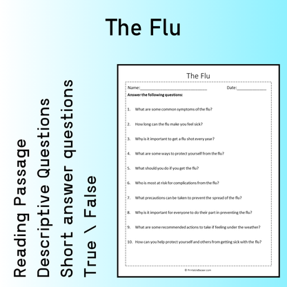 The Flu | Reading Comprehension Passage Printable Worksheet