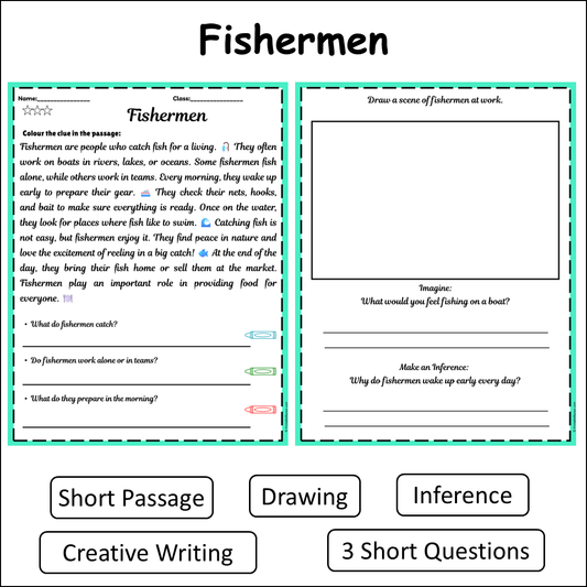 Fishermen | Short Reading Comprehension Creative Worksheet