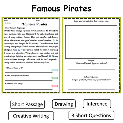 Famous Pirates | Short Reading Comprehension Creative Worksheet