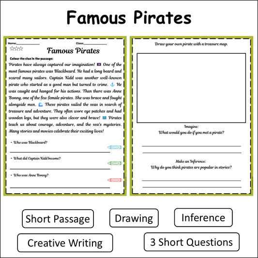 Famous Pirates | Short Reading Comprehension Creative Worksheet