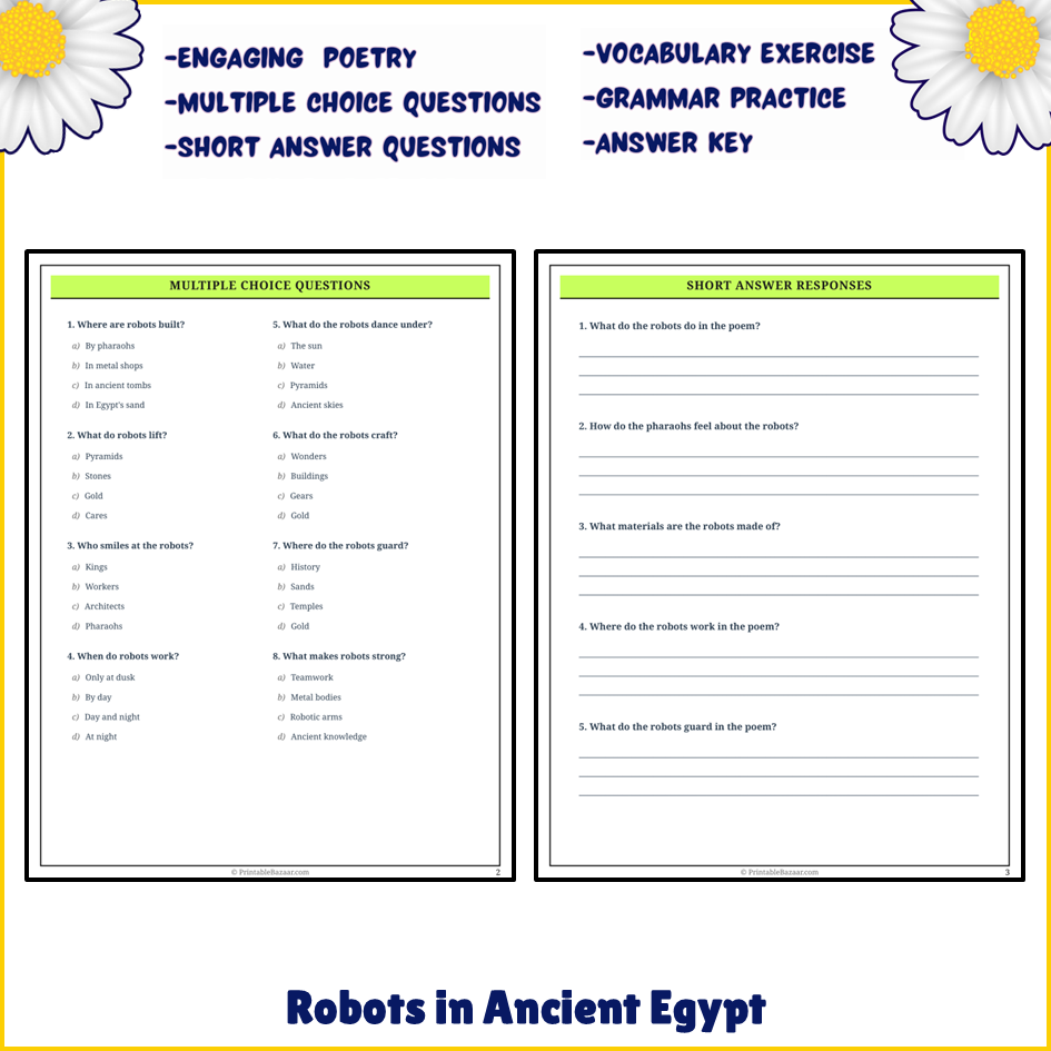 Robots in Ancient Egypt | Poem Grammar Worksheet Printable Activity