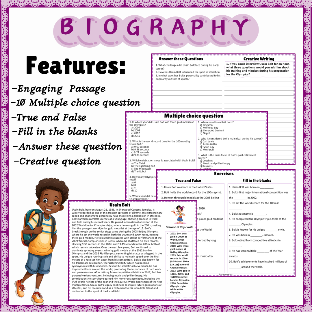 Usain Bolt | Biography Reading Comprehension and Questions Worksheet