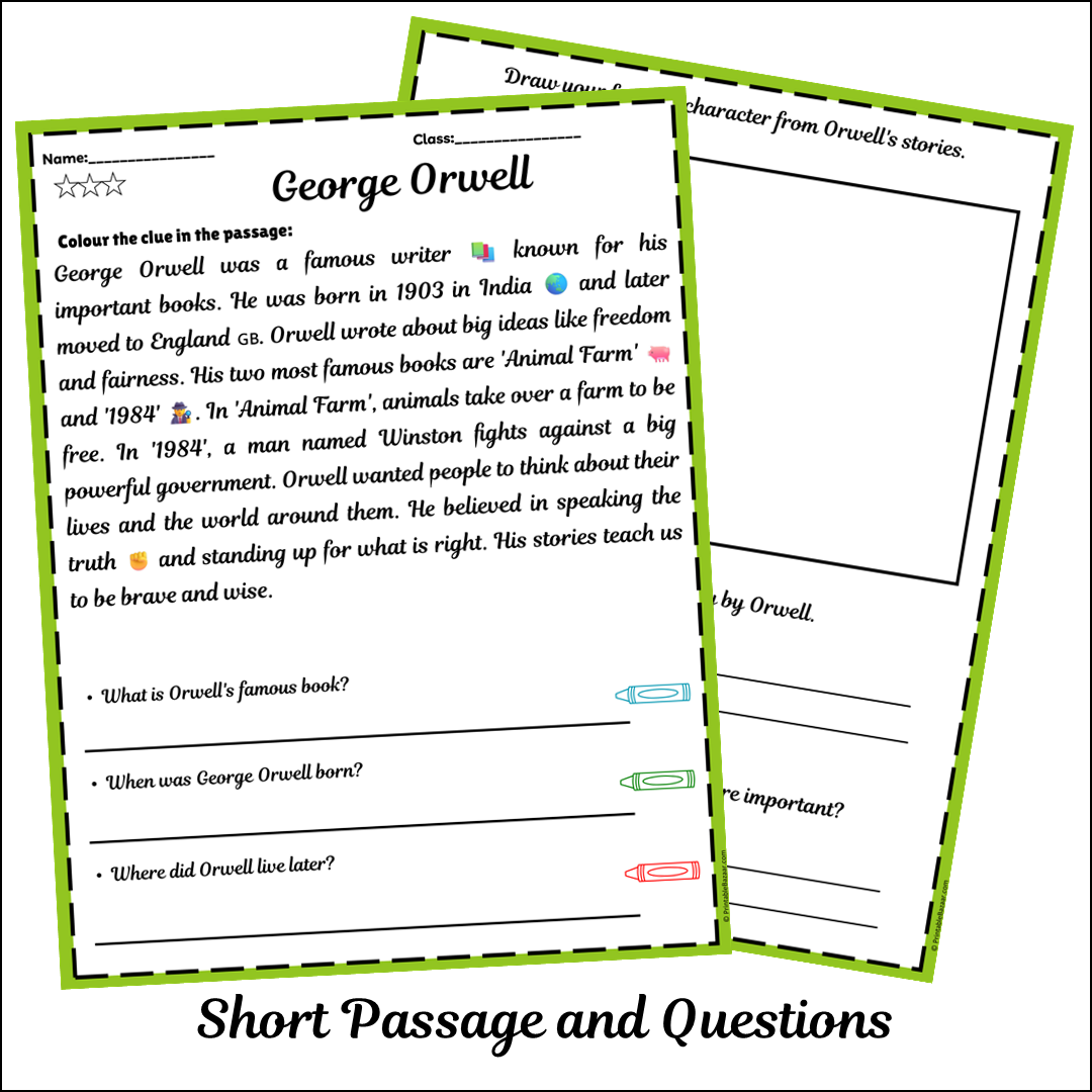 George Orwell | Short Reading Comprehension Creative Worksheet