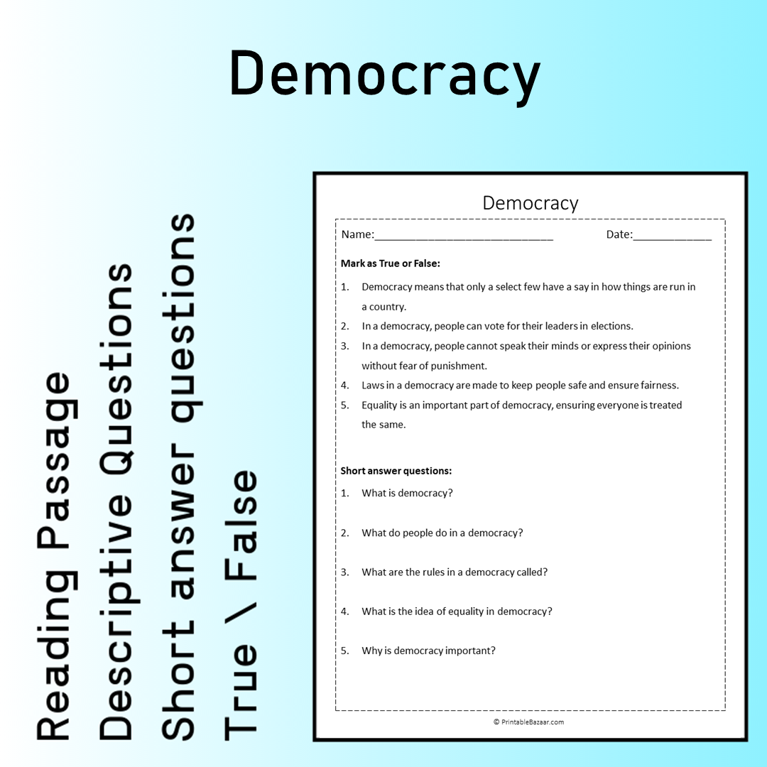 Democracy | Reading Comprehension Passage Printable Worksheet