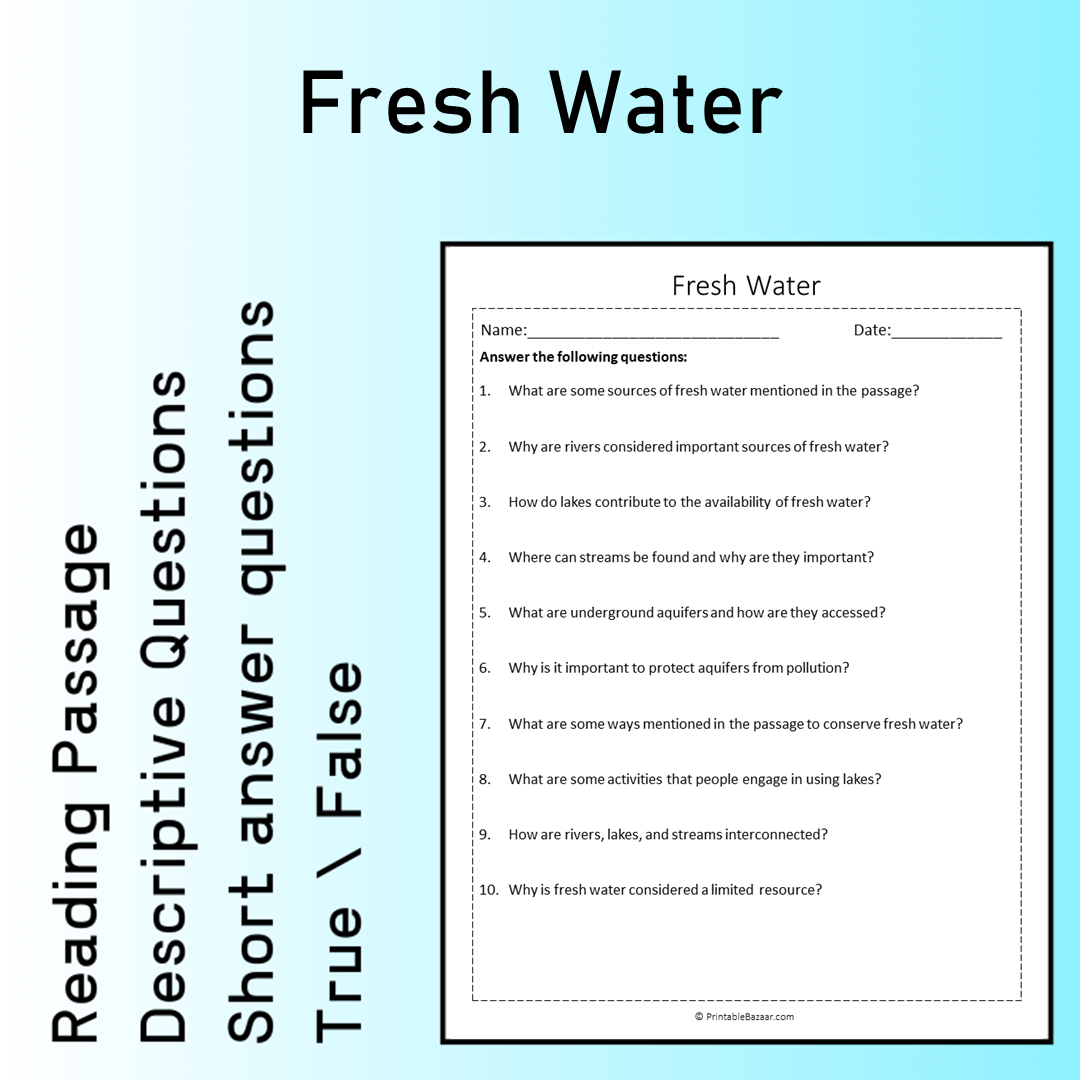 Fresh Water | Reading Comprehension Passage Printable Worksheet