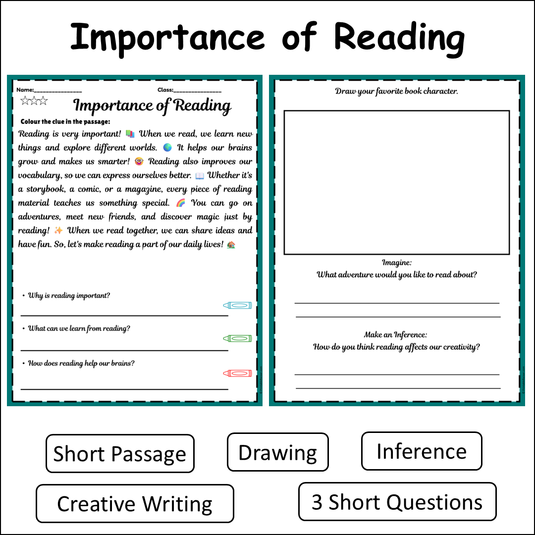 Importance of Reading | Short Reading Comprehension Creative Worksheet