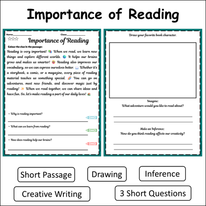 Importance of Reading | Short Reading Comprehension Creative Worksheet