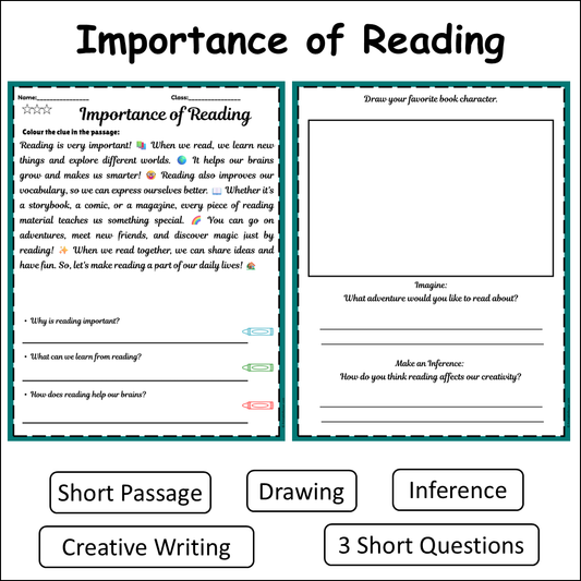 Importance of Reading | Short Reading Comprehension Creative Worksheet