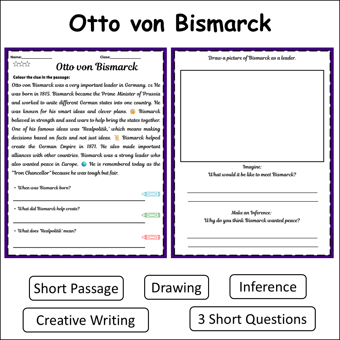 Otto von Bismarck | Short Reading Comprehension Creative Worksheet