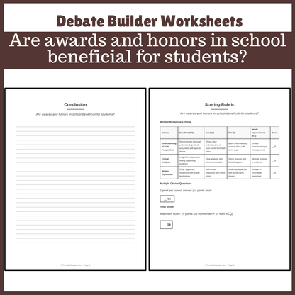 Are awards and honors in school beneficial for students? | Favour and Against Worksheet Printable Activity