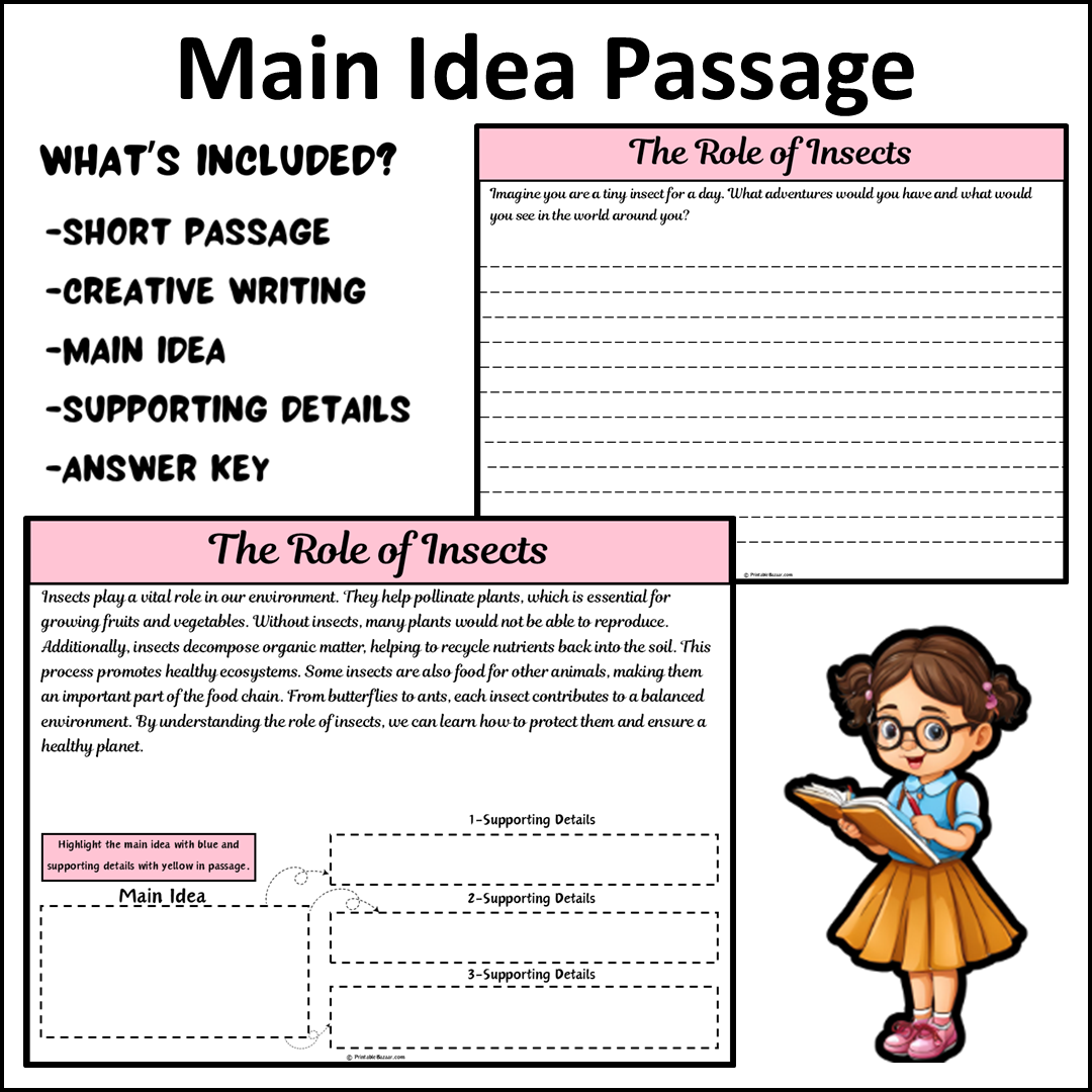 The Role of Insects | Main Idea and Supporting Details Reading Passage and Questions