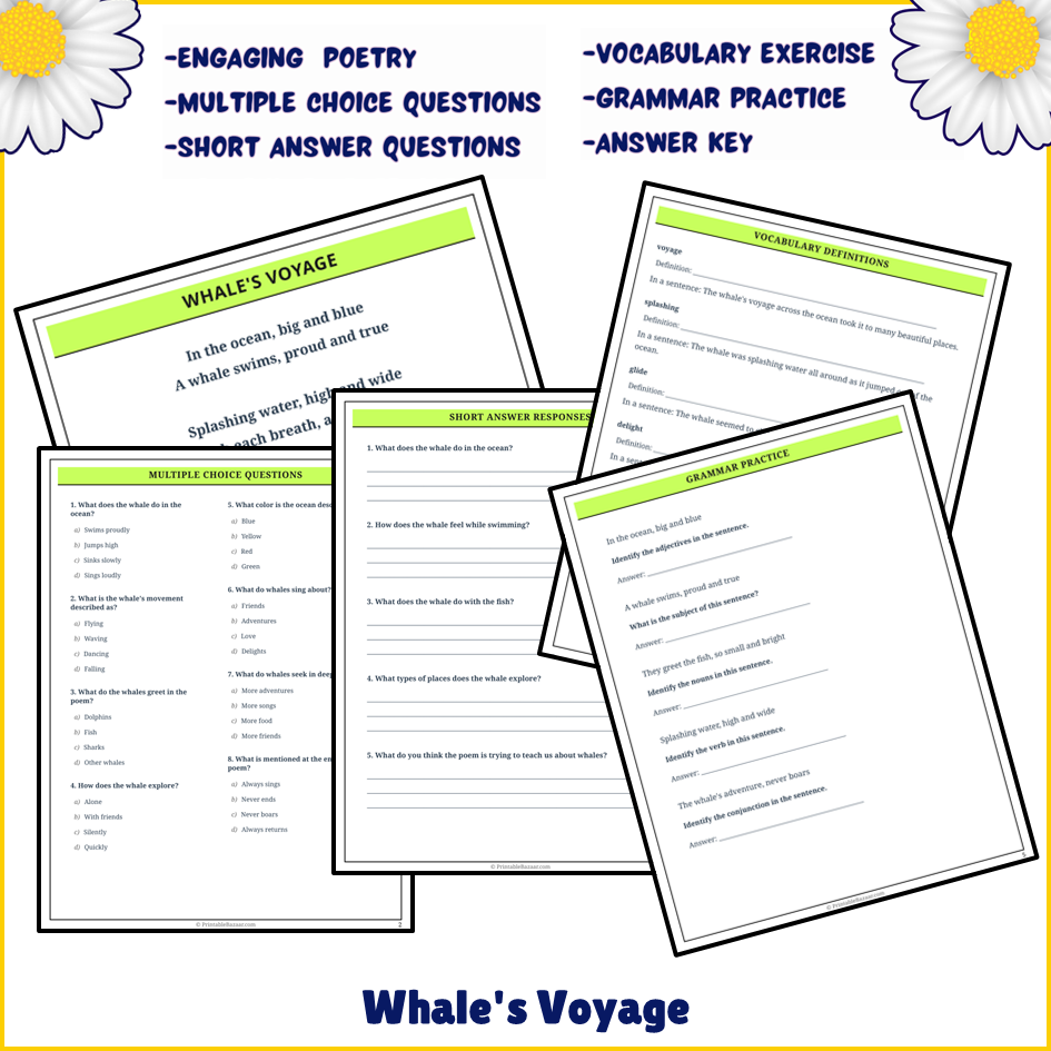 Whale's Voyage | Poem Grammar Worksheet Printable Activity