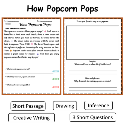 How Popcorn Pops | Short Reading Comprehension Creative Worksheet