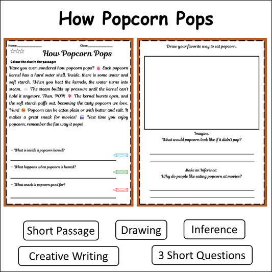 How Popcorn Pops | Short Reading Comprehension Creative Worksheet