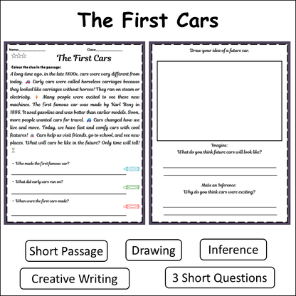 The First Cars | Short Reading Comprehension Creative Worksheet