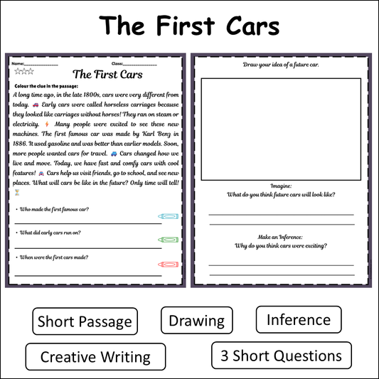 The First Cars | Short Reading Comprehension Creative Worksheet