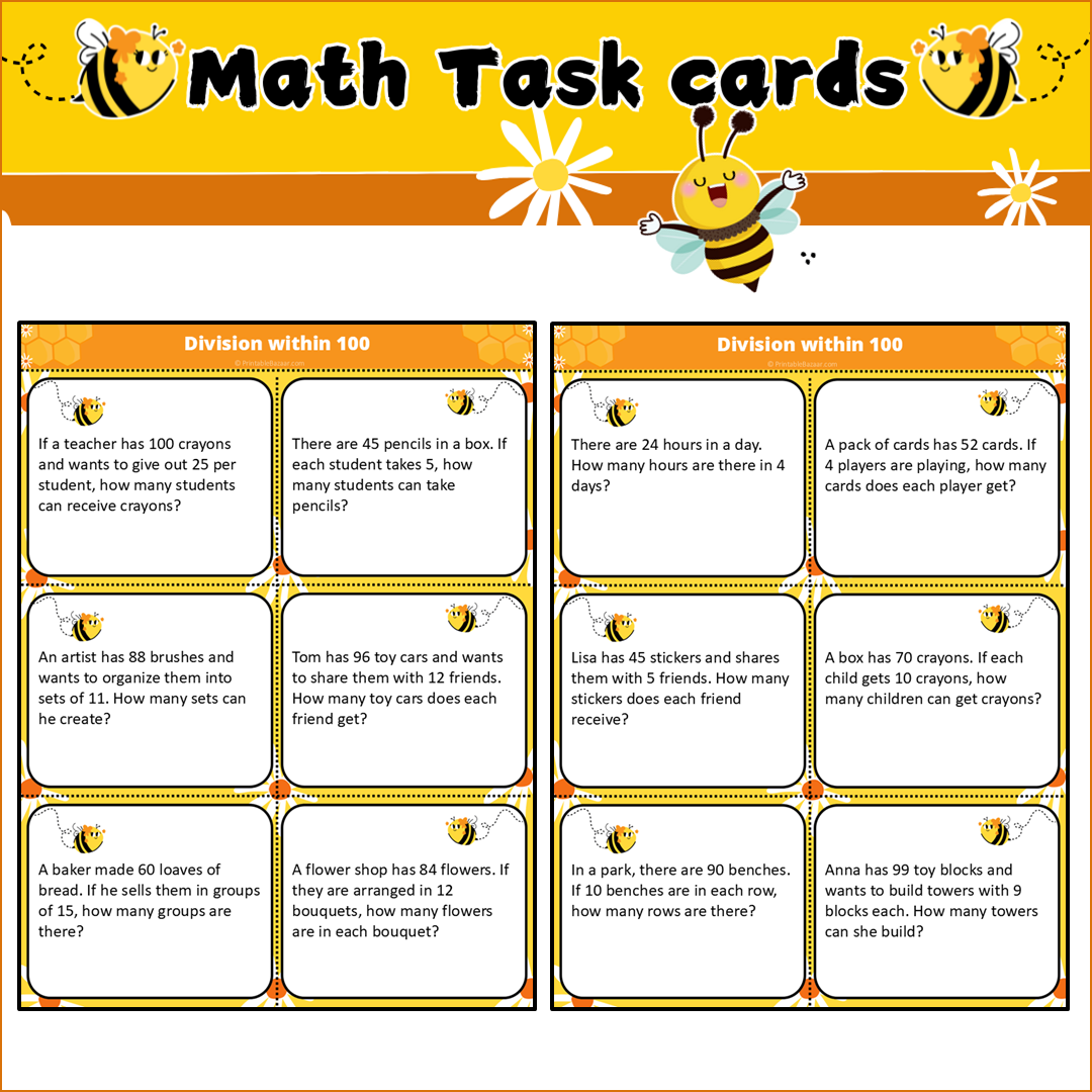 Division within 100 | Math Task Cards